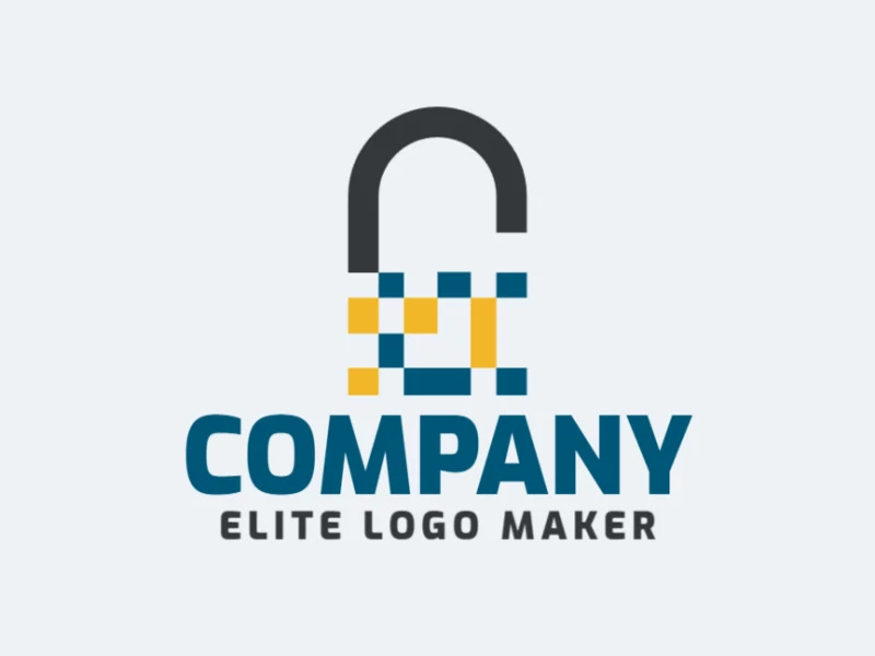 Logotipo personalizable en forma de un candado compuesto por un estilo minimalista y colores azul, amarillo, y negro.