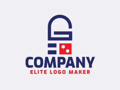 Logotipo minimalista creado con formas abstractas, que forman un candado combinado con una letra "G", en colores azul y rojo.