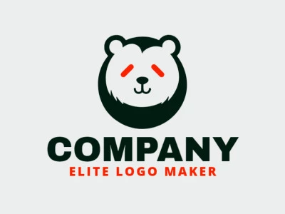 Logotipo simple con formas sólidas que forman un oso panda con un diseño creativo y colores rojo y negro.