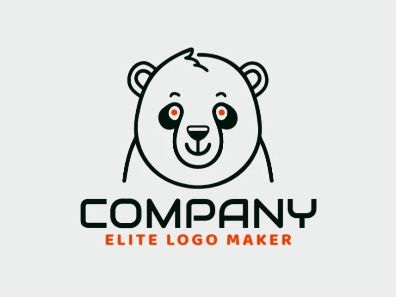 Un logo vectorial original y sutil con un oso panda en estilo monoline con colores naranja y negro.