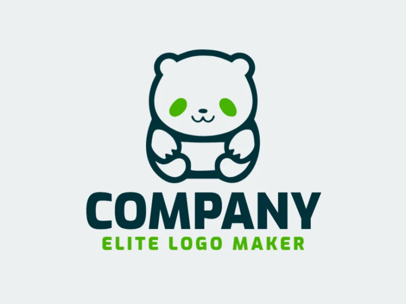 Logotipo creativo en forma de un cachorro de oso panda con un diseño memorable y un estilo simple, los colores utilizados son verde y verde oscuro.