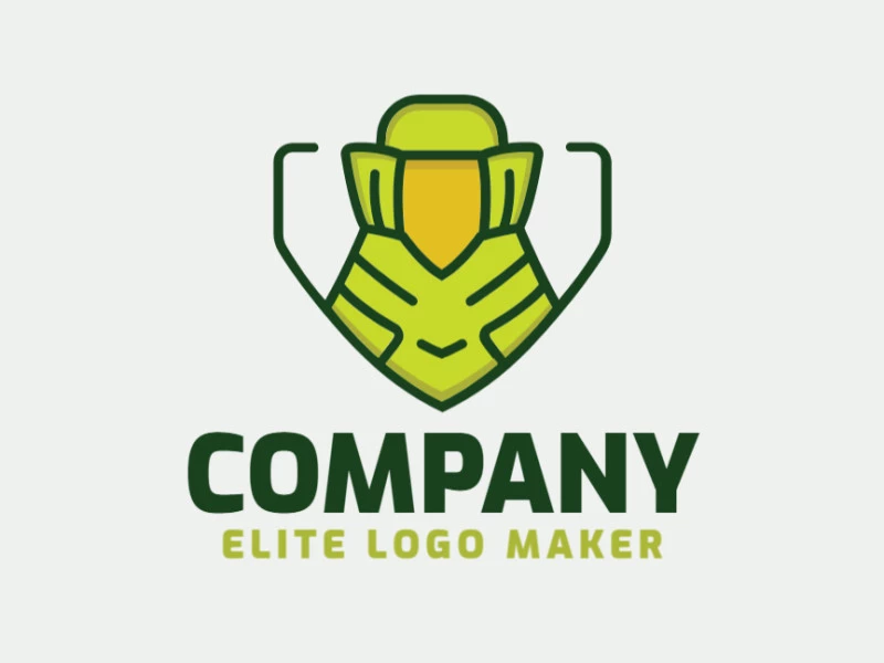 Logotipo de vector en forma de un periquito con estilo animal y colores verde y amarillo.