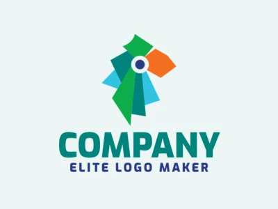 Cree un logotipo vectorial para su empresa en forma de un periquito con un estilo abstracto, los colores utilizados son azul, verde, y naranja.