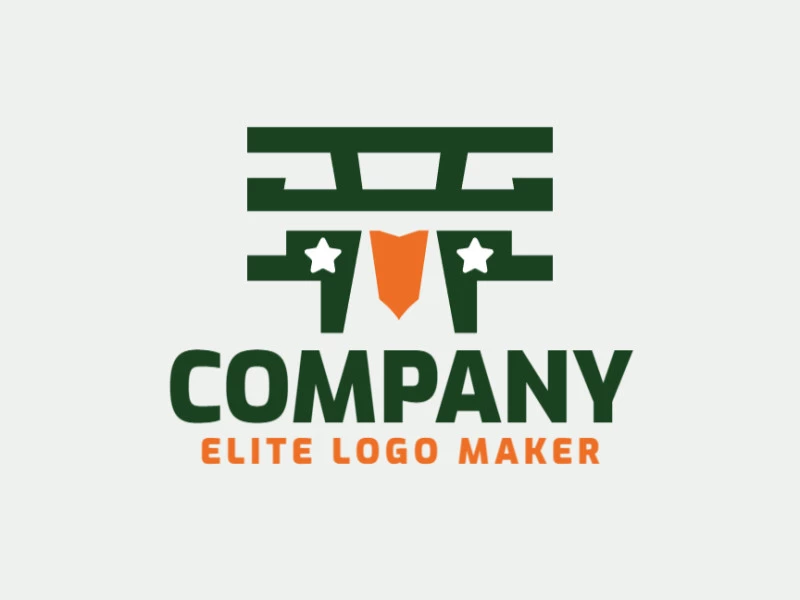 Logotipo simple compuesto de formas abstractas, que forman un loro en colores verde y naranja.