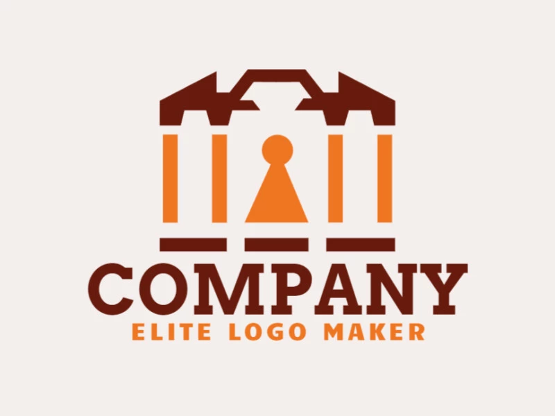 Logotipo disponible para descargar en forma de un Partenón combinado con un candado con estilo abstracto y colores naranja y marrón.