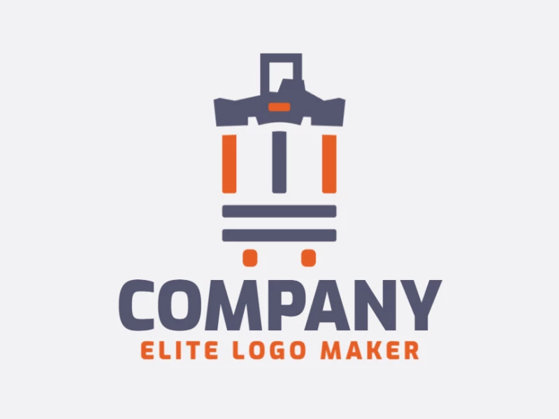 Logotipo simple compuesto de formas abstractas que forman un partenón combinado con una maleta en colores gris y naranja.