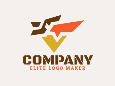 Cree un logotipo vectorial para su empresa en forma de un pelícano con un estilo minimalista, los colores utilizados son amarillo, marrón, y naranja.