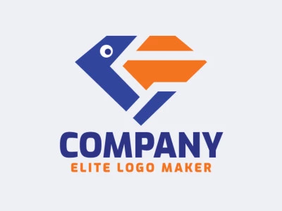 Logotipo vectorial en forma de un pelícano combinado con un diamante, con diseño abstracto y colores azul y naranja.