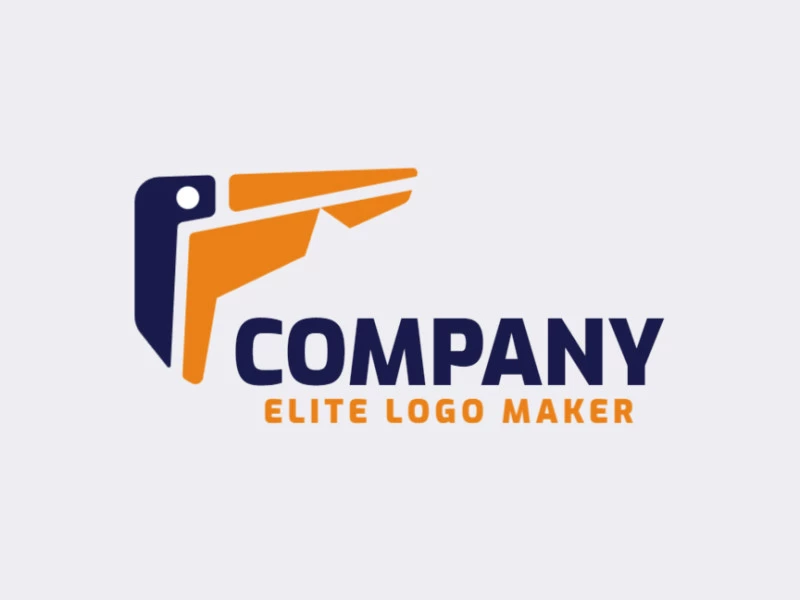 Logotipo personalizable en forma de un pelícano compuesto por un estilo minimalista y colores azul y amarillo.