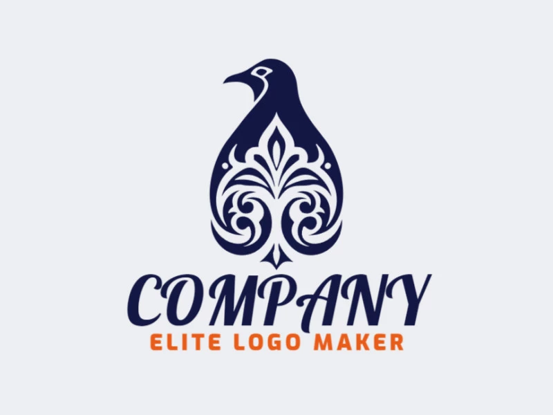 Logotipo vectorial en forma de un pingüino con diseño ornamentales y color negro.