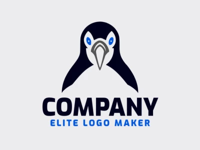 Crear su propio logotipo en forma de un pingüino con un estilo simétrico y colores azul, gris, y negro.