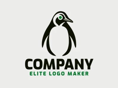 Logotipo minimalista creado con formas abstractas que forman un pingüino en colores verde, negro, y verde oscuro.