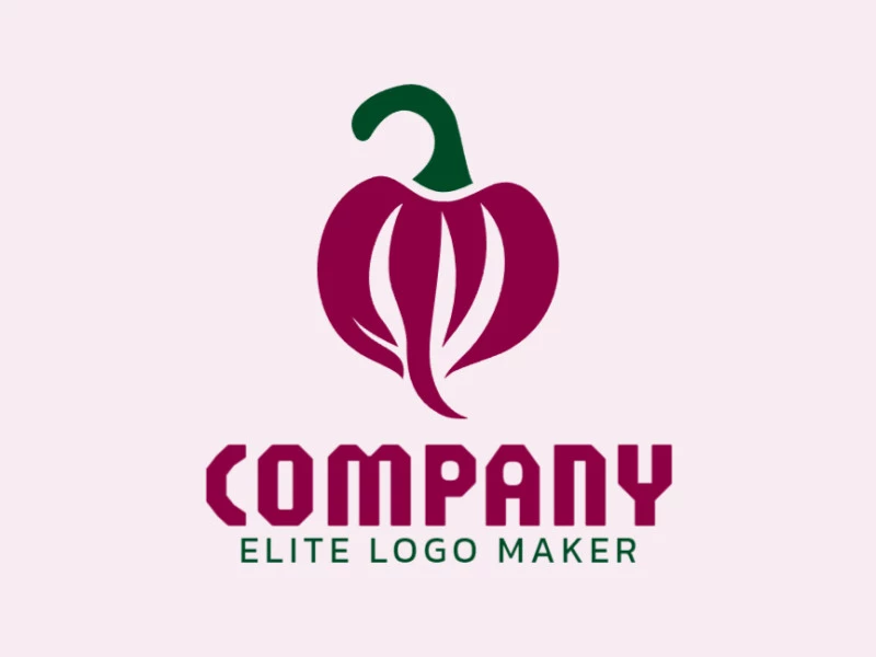 Logotipo personalizable en forma de una pimienta compuesto por un estilo simple y colores verde y rojo oscuro.