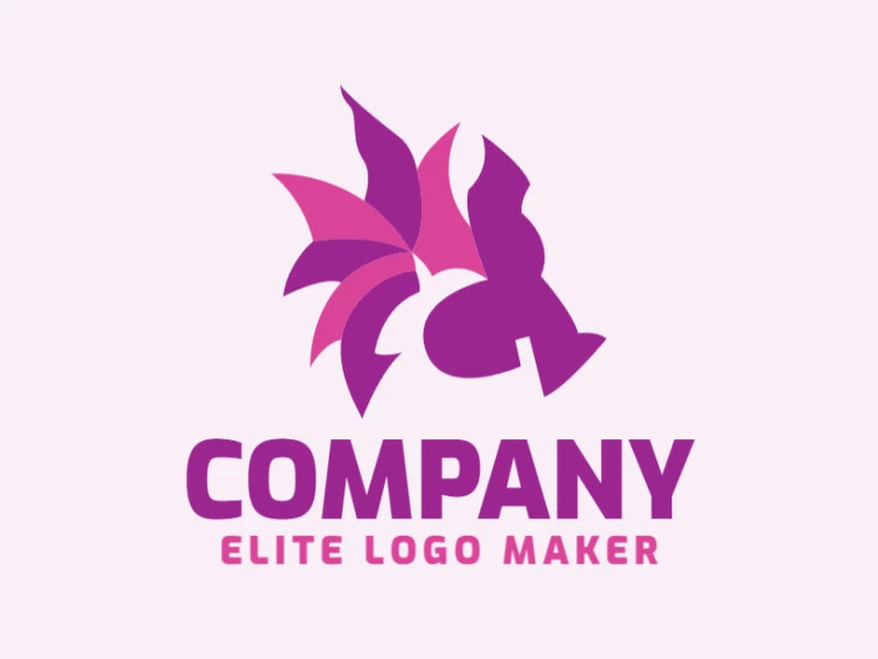 Logotipo abstracto con formas sólidas que forman un cerdo combinado con una flor con un diseño refinado y colores rosa y violeta.