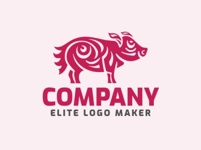 Crea un logotipo ideal para tu negocio en forma de un cerdo con un estilo tribal y colores personalizables.