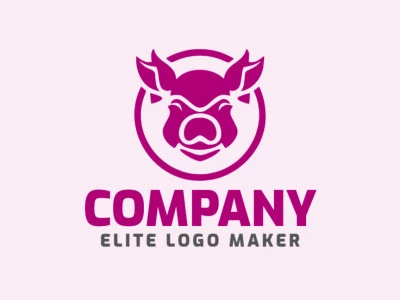 Crea un logotipo ideal para tu negocio en forma de un cerdo con un estilo circular y colores personalizables.