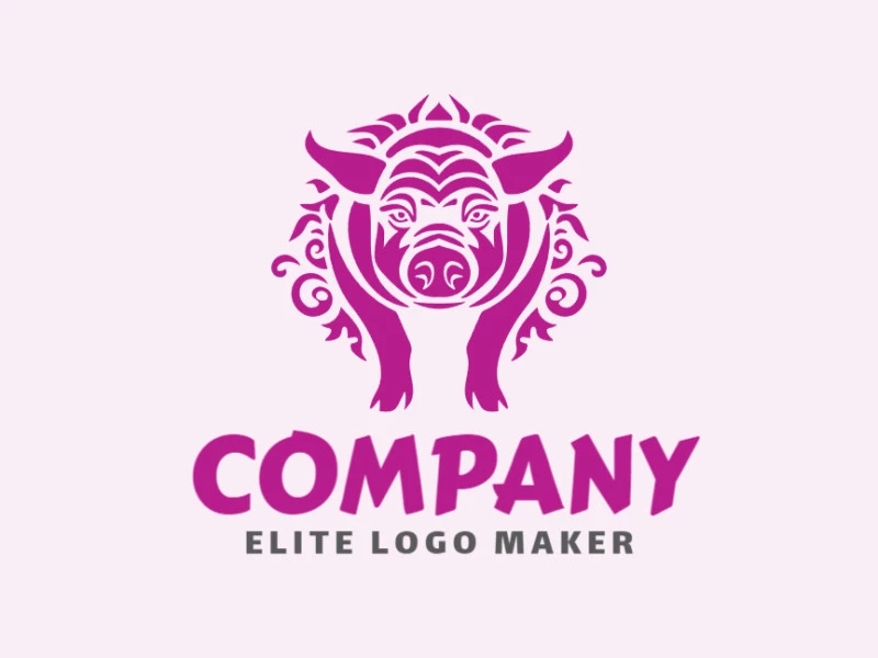 Un logotipo profesional en forma de cerdo con un estilo ornamentales, el color utilizado fue rosa.