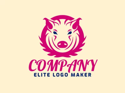 Logotipo minimalista con formas sólidas que forman una cabeza de cerdo con un diseño refinado y colores rosa y azul oscuro.