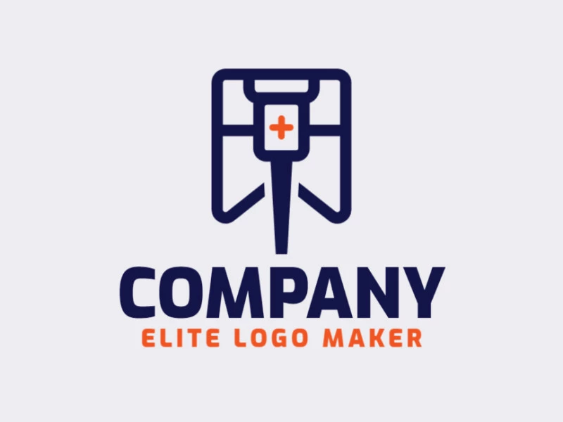 Logotipo simple compuesto de formas abstractas, que forman un alfiler combinado con una bandera en colores azul y naranja.