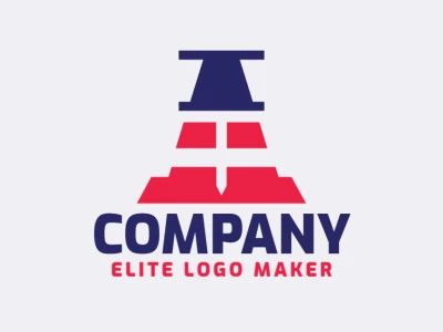 Logotipo minimalista creado con formas abstractas que forman un alfiler combinado con un cono, en colores azul y rojo.