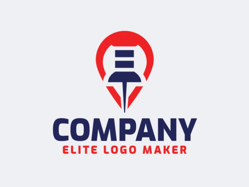 Crear un logotipo para su empresa en forma de un alfiler combinado con un mapa, con estilo abstracto y colores azul y rojo.