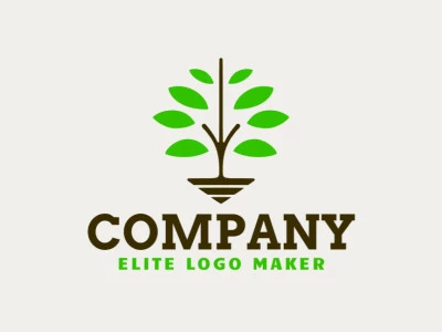 Logotipo listo para venta en forma de una planta combinado con una flecha con diseño minimalista y colores verde y marrón oscuro.