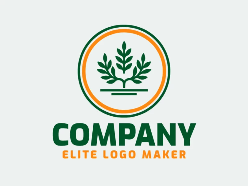 Un logotipo circular vibrante de una planta, vibrante en tonos de naranja y verde, perfecto para empresas relacionadas con la naturaleza y el medio ambiente.