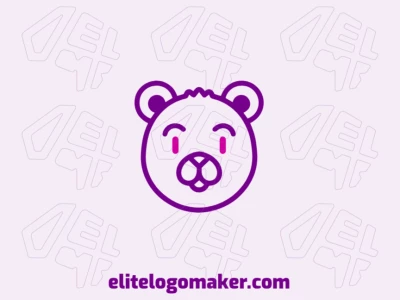 Un logotipo vectorial adecuado con la cabeza de un oso morado en estilo simétrico, diseñado con líneas equilibradas para un aspecto armonioso y fuerte.