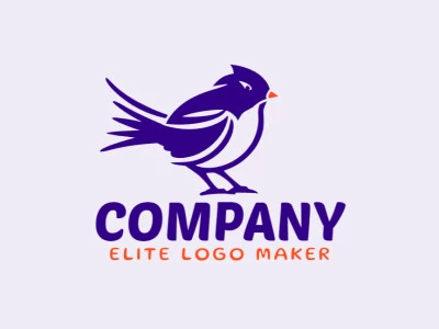 Logotipo con diseño creativo, formando un pájaro morado con estilo simple y colores personalizables.