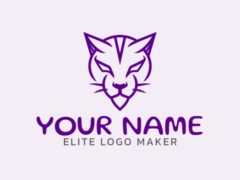 Un logo refinado abstracto con un gato morado, diseñado con formas elegantes y líneas suaves para un aspecto sofisticado.