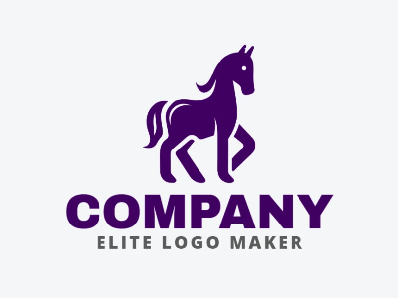 Un logo estilo mascota con un caballo morado dinámico, combinando movimiento energético y colores vibrantes para un diseño audaz y animado.