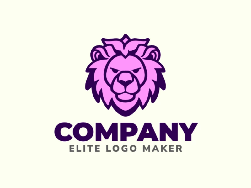 Un logotipo pictórico y profesional con una cabeza de león morada, ideal para una empresa que busca una imagen de marca audaz y distinguida.