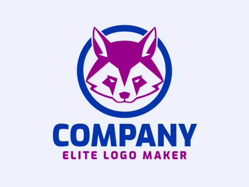 Crea un logotipo vectorizado que presente un diseño contemporáneo de un lobo morado y estilo minimalista, con un toque de sofisticación y colores violeta y azul oscuro.