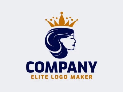 Logotipo minimalista con un diseño refinado que forma una reina en colores azul oscuro y amarillo oscuro.