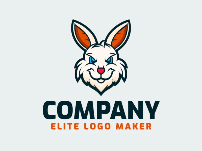 Un logotipo creativamente elaborado que presenta un encantador conejo, adornado con una paleta de azul, naranja, rojo, beige y azul oscuro, evocando alegría y energía.