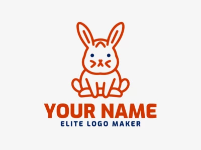 Un logotipo creativo y dinámico que presenta un conejo en un elegante estilo monoline con colores vibrantes de naranja y azul oscuro.