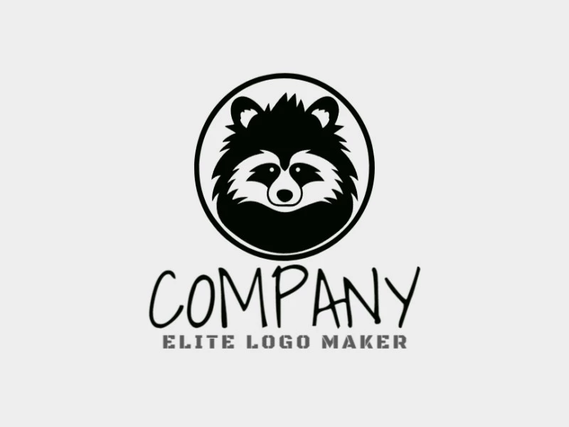 Crea un logotipo ideal para tu negocio en forma de un mapache con un estilo simétrico y colores personalizables.