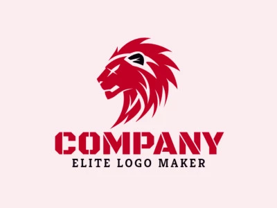 Un logotipo animal emblemático con un león rojo, que irradia fuerza y majestuosidad en tonos rojo y negro audaces.