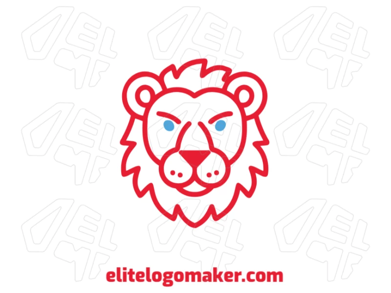 Cabeza De León Con El Color Rojo Y Diseño Con Líneas Finas - Diseño De Logo Dinámico Diseño de logotipo prominent con cabeza de león roja en estilo mascota y líneas finas, creando una identidad visual dinámica y llamativa.