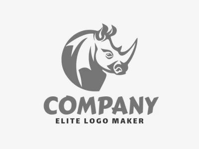 Cree un logotipo vectorial para su empresa en forma de un rinoceronte con un estilo simple, el color utilizado es el gris.