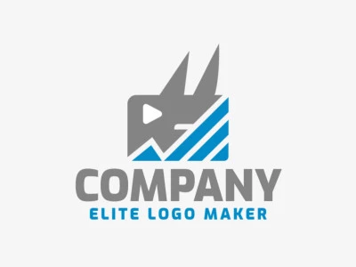 Cree un logotipo vectorial para su empresa en forma de un rinoceronte con un estilo minimalista, los colores utilizados son azul y gris.