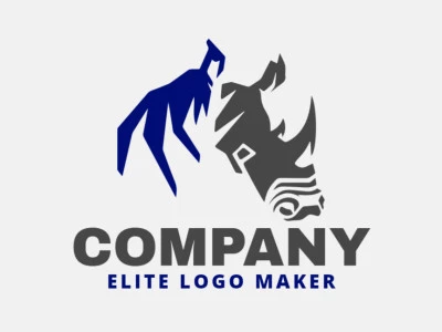 Logotipo profesional en forma de un rinoceronte combinado con una montaña con diseño creativo y estilo abstracto.