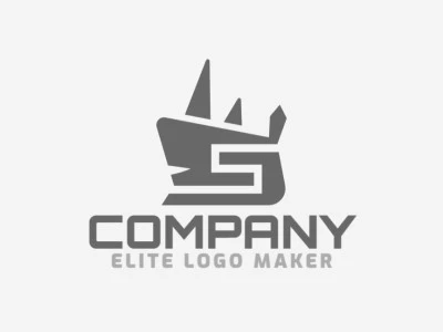 Crear un logotipo para su empresa en forma de un rinoceronte combinado con una letra "S", con estilo espacio negativo y color gris.