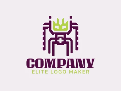 Logotipo abstracto con un diseño refinado que forma un robot en colores verde y violeta.