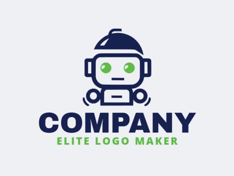 Logotipo personalizable en forma de un robot con diseño creativo y estilo minimalista.