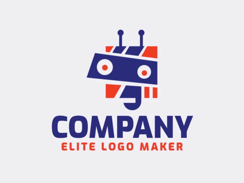 Logotipo personalizable en forma de un robot compuesto por un estilo abstracto y colores azul y naranja.