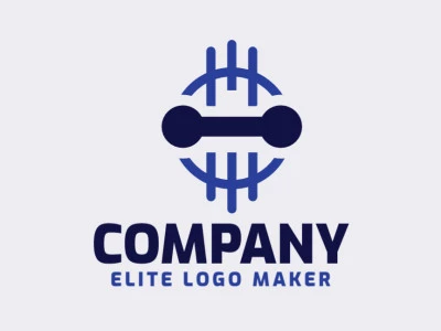 Logotipo creativo en forma de un robot combinado con un peso, con un diseño memorable y un estilo minimalista, los colores utilizados son azul y negro.