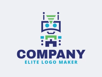 Crea un logotipo ideal para tu negocio en forma de un robot combinado con un wifi con un estilo abstracto y colores personalizables.