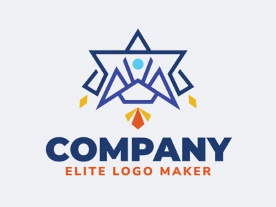 Cree un logotipo vectorial para su empresa en forma de un cohete combinado con una estrella con un estilo simétrico, los colores utilizados son azul, amarillo, y naranja.