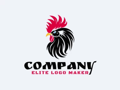 Un logotipo creativo y dinámico con la forma de un gallo en estilo animal, mostrando un diseño vibrante y atractivo.